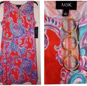 NWT • MSK •  Swing Dress in Paisley Coral